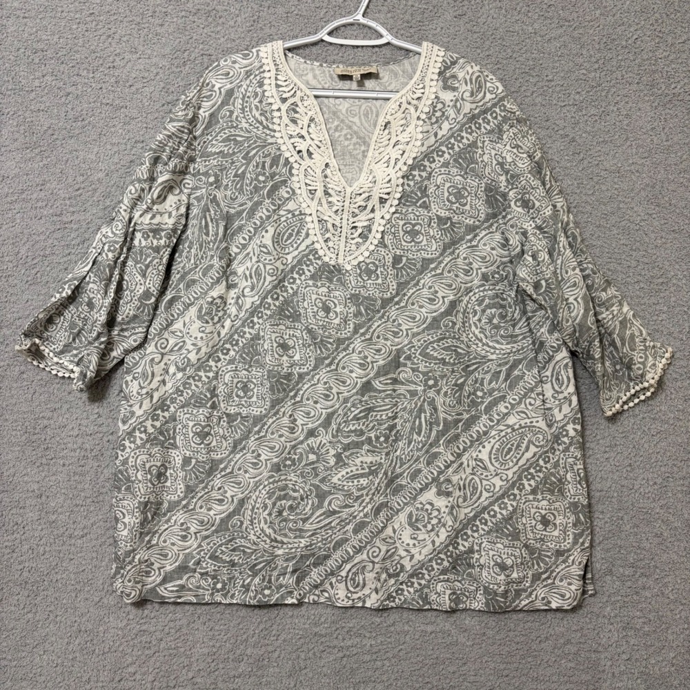 Linen Boho Beach Blouse 3X Lightweight Neutral Top Casual Work Relaxed Fit